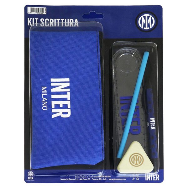 KIT DA SCRITTURA CON GRAFICHE ASSORTITECOMPOSTO DA 1 RIGHELLO, 1 GOMMA, 1 MATITA,1 PENNA, 1 PORTAPENNE INTER