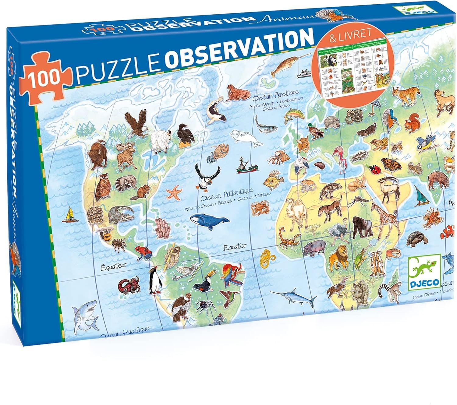 OBSERVATION PUZZLE - World's animals + booklet - 100 pcs