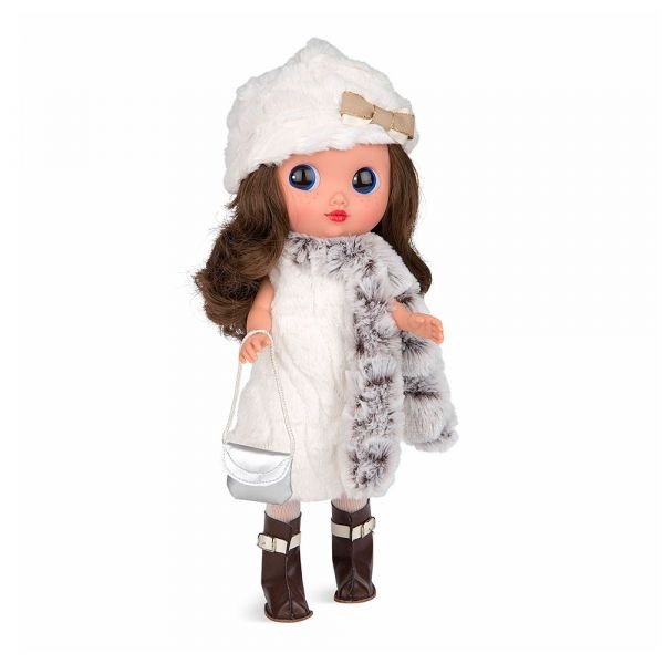 ARIAS - DUNYA cm.38 Abito BIANCO con Sciarpa Pelliccia 60297