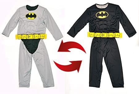 BATMAN COSTUME REVERSIBILE GRIGIO/NERO C/MUSCOLI 8/10 anni