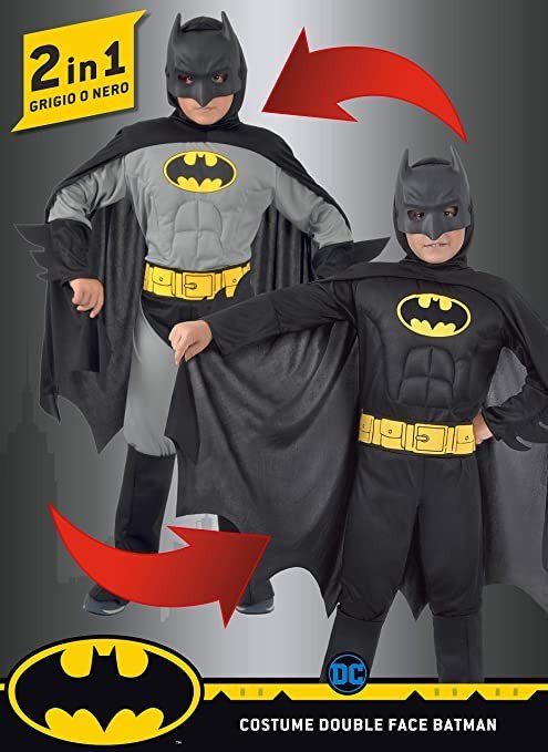 BATMAN COSTUME REVERSIBILE GRIGIO/NERO C/MUSCOLI 8/10 anni