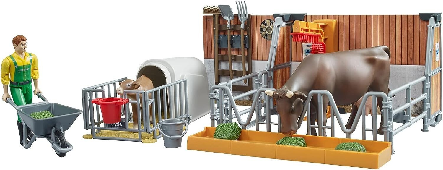 bworld Cow and calf barn with
farmer