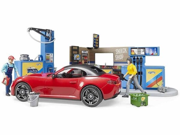 bworld Petrol station and car wash + BRUDER Roadster