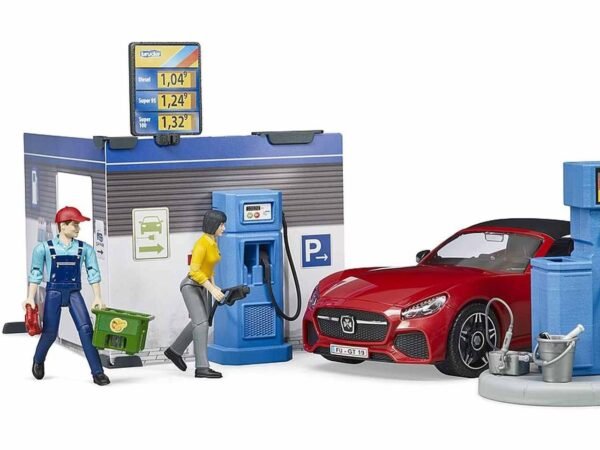 bworld Petrol station and car wash + BRUDER Roadster