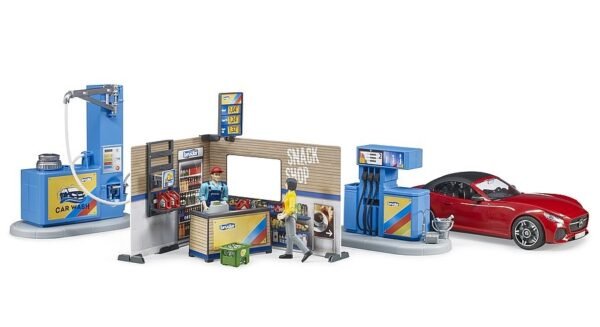 bworld Petrol station and car wash + BRUDER Roadster