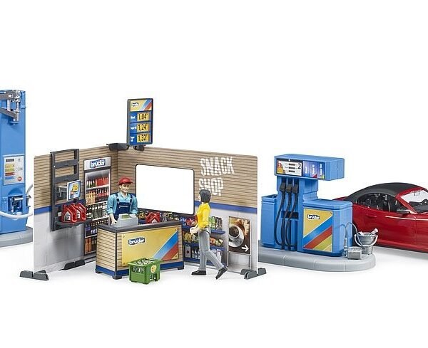 bworld Petrol station and car wash + BRUDER Roadster