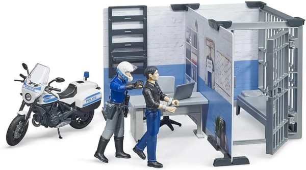 bworld Police station con moto della polizia e 2 figure