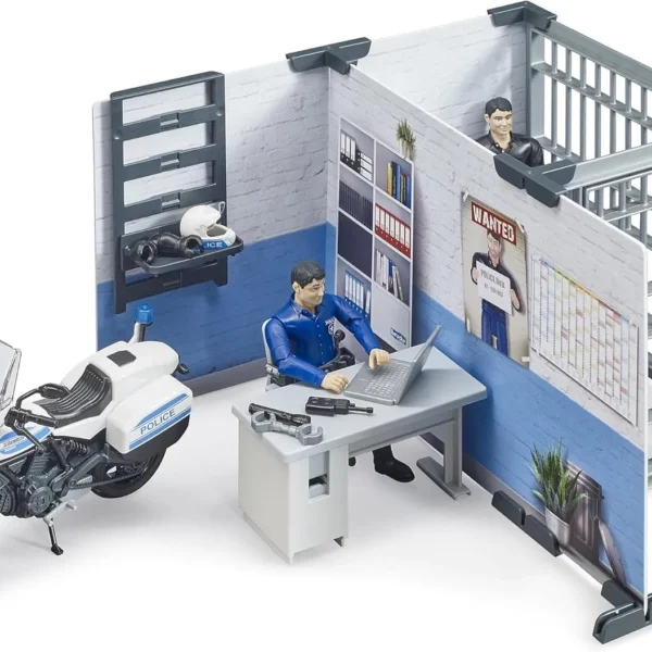 bworld Police station con moto della polizia e 2 figure