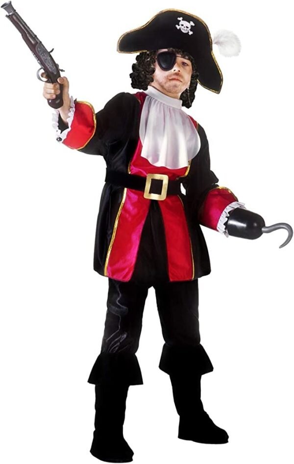 "CAPITANO PIRATA" (casacca, jabot, pantaloni con copristivali, cintura, cappello, benda per occhio)  TG 116 CM