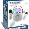 Cassa acustica wireless con 2 microfoni senza filo e
sfera luci led da discoteca