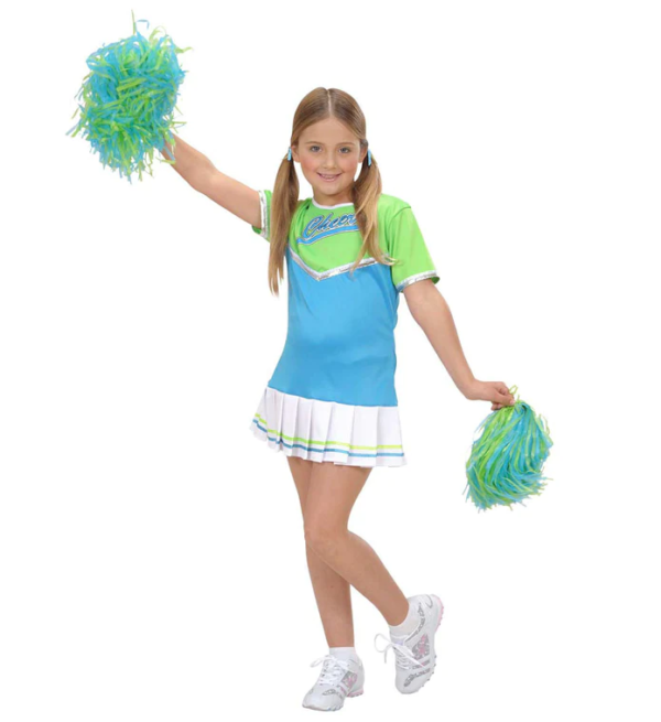 "CHEERLEADER" verde/azzurro (vestito, 2 pom pom)