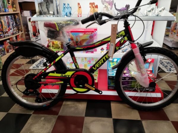 Ciclo 20 mtb u.race6v.acc. colorazione nera con particolari gialli e rossi