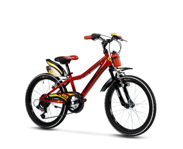 Ciclo 20 mtb u.race6v.acc. colorazione nera con particolari gialli e rossi