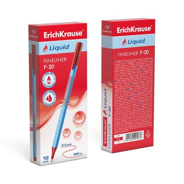 Fineliner ErichKrause&Acirc;&reg; Liquid F-20, ink color: red (box 12 pcs.)