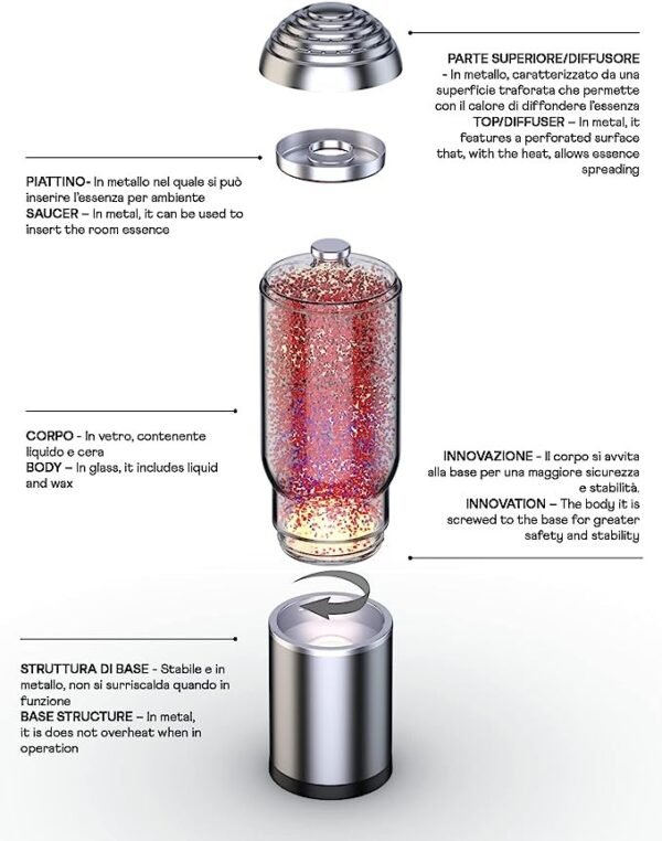 LAMPADA CON BASE GRIGIO SCURO, LIQUIDO GLITTER