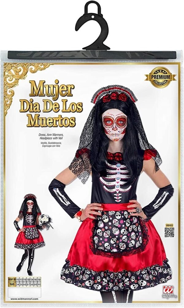 Mujer dia de los muertos (vestito, scaldabraccia, copricapo con velo)