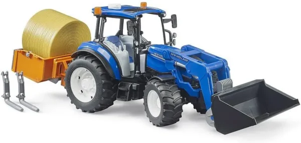New Holland T5.120 con FL, cassone di carico, forche e 1 balla tonda