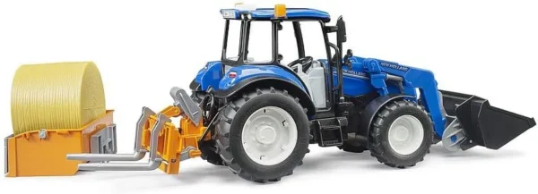 New Holland T5.120 con FL, cassone di carico, forche e 1 balla tonda