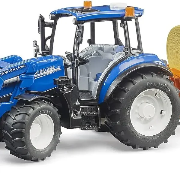 New Holland T5.120 con FL, cassone di carico, forche e 1 balla tonda