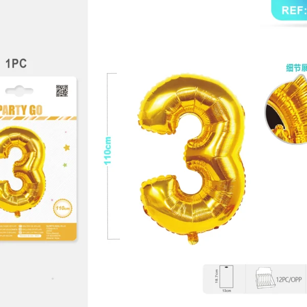 PALLONCINO MYLAR ORO 110CM NUMERO 3