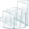 Pen pot RONDO, 9 compartments, crystal clear