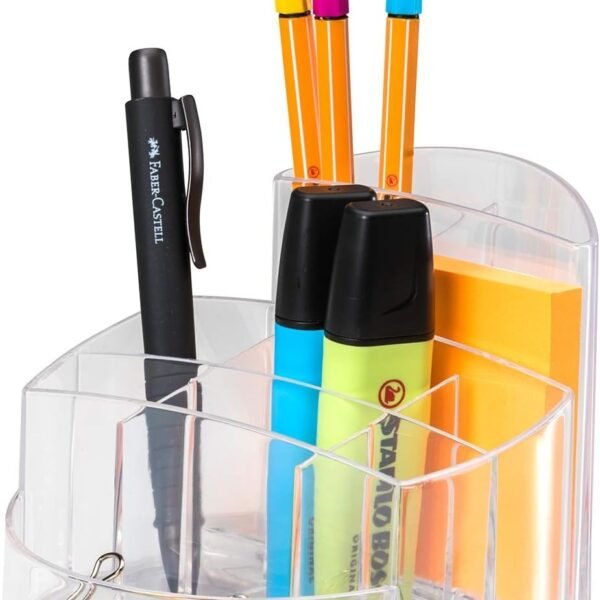 Pen pot RONDO, 9 compartments, crystal clear