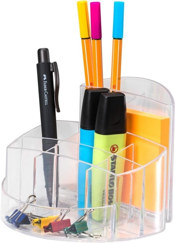 Pen pot RONDO, 9 compartments, crystal clear