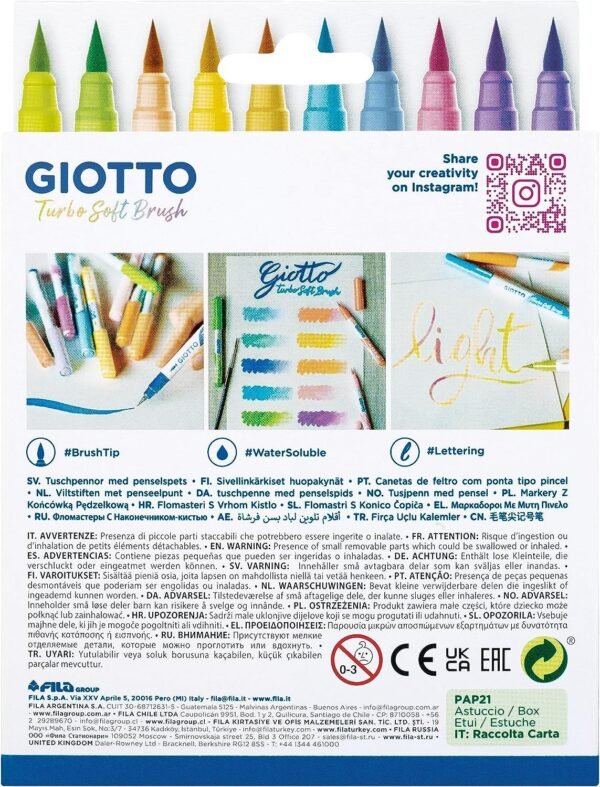Pennarelli punta pennello giotto turbo soft brush pastel scatola 10 colori fila