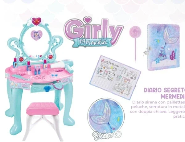 Girly generation specchiera mermedia con accessori luci e suoni scabello