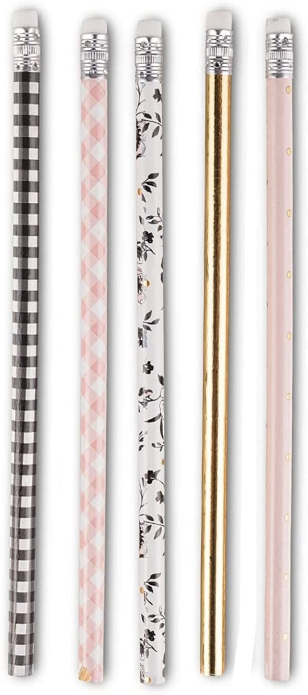Set 5 pencils rose gold foil tri-coastal posh+pop clean&chic