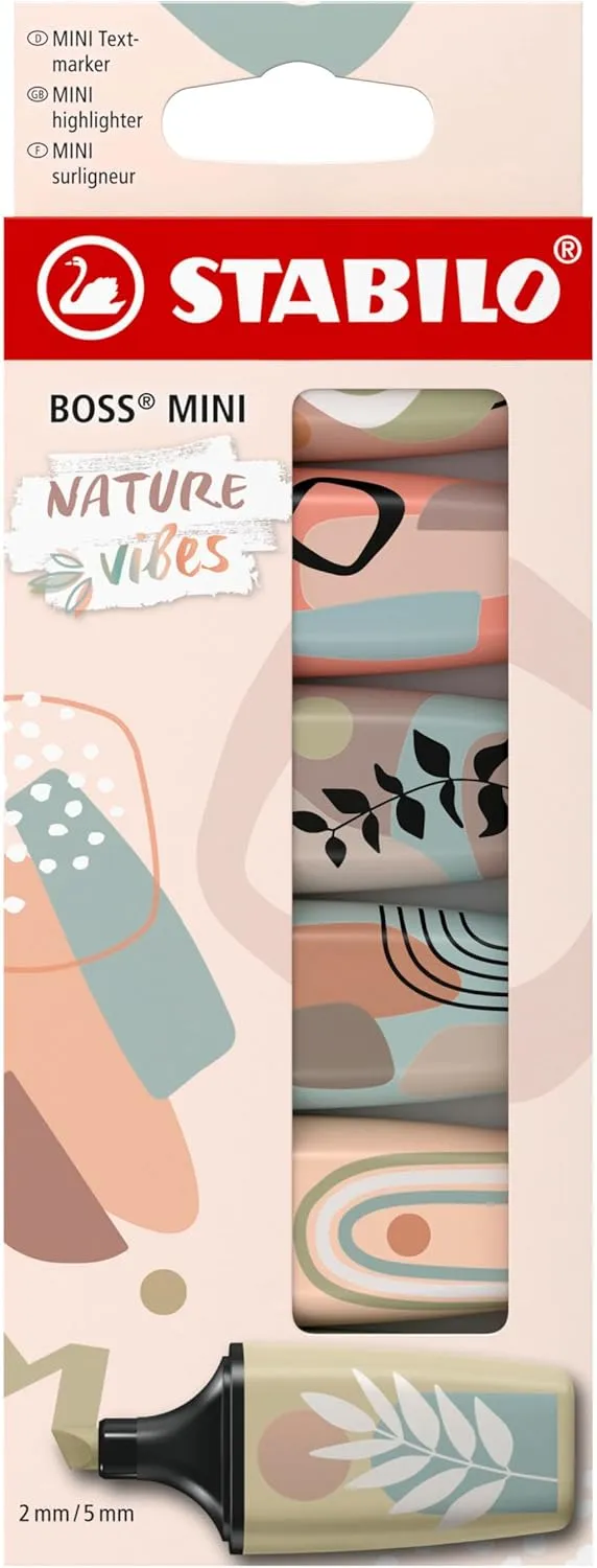 STABILO BOSS MINI Naturevibes astuccio da 6 colori (sabbia, foglia di t&egrave;, verde oliva, fava di cacao, terra di Siena, cenere)