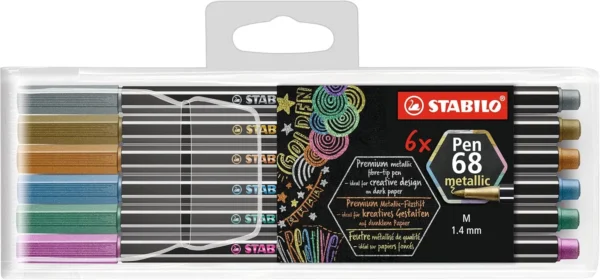 STABILO Pen 68 metallic astuccio in plastica da 6 colori ass