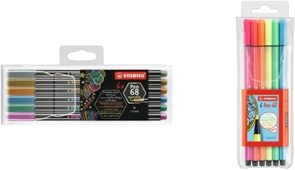 STABILO Pen 68 metallic astuccio in plastica da 6 colori ass