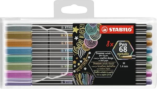 Stabilo pen 68 metallic astuccio in plastica da 8 colori ass