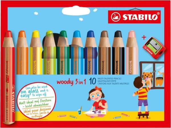 STABILO woody 3in1 astuccio in cartone da 10 colori ass.+ temperino