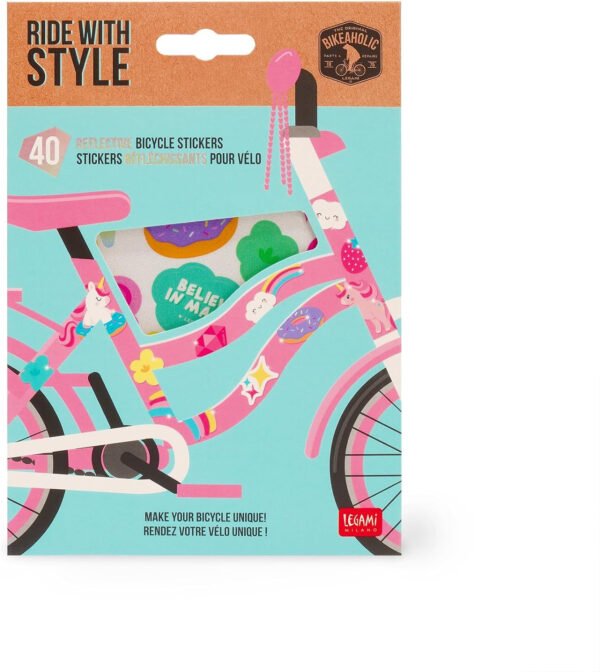 Stickers riflettenti bicicl. - ride with style - unicorn
