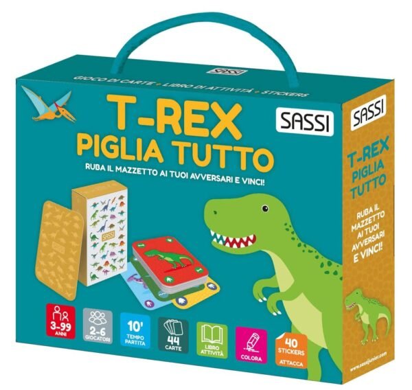 VALIGETTA CON CARTE E STICKERS - T-REX PIGLIA TUTTO .