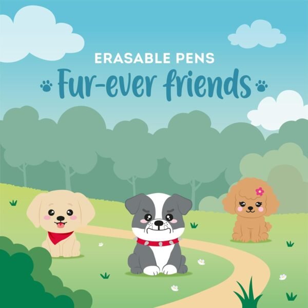 SET OF 3 ERASABLE GEL PENS - GOLDEN + BULLDOG + POODLE