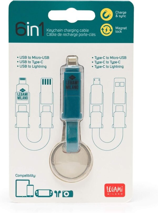 6-in-1 Keychain Charging Cable - Cavo Ric. Portachiavi 6 In 1 - Petrol
