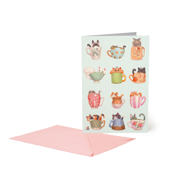Biglietto d'auguri - greeting card - cats tea cup