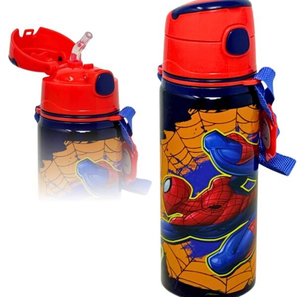 Aluminium water bottle with strap 600ml spiderman