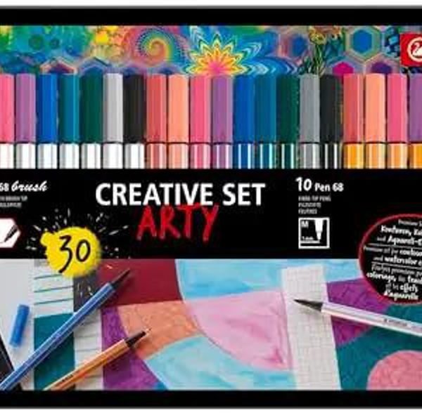 STABILO ARTY Creative Set scatola in metallo da 10 Pen 68 brush, 10 Pen 68 e 10 point 88