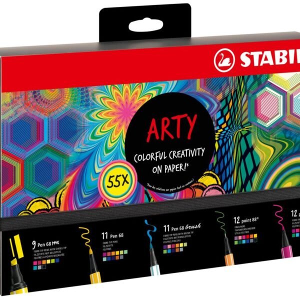 STABILO ARTY set punta in fibra: scatola in cartone da 55 pz ( 9 Pen 68 MAX, 12 pointMax, 11 Pen 68, 11 Pen 68 brush 12 point 88)