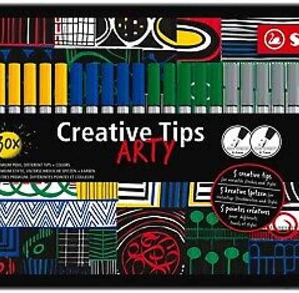 STABILO Creative Tips scatola in metallo da 30pz. versione CLASSIC  (carminio, giallo, verde smeraldo, blu oltremare, grigio e nero)