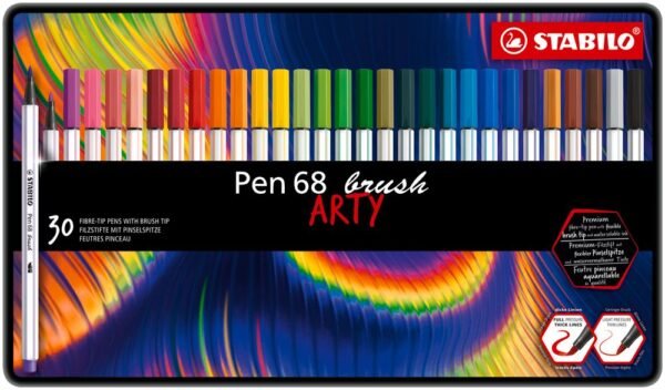 STABILO Pen 68 brush scatola in metallo ARTY da 30 colori ass.